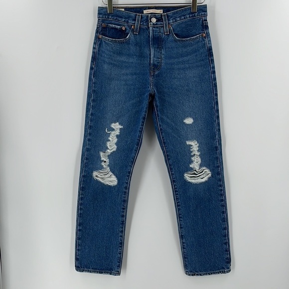Levi's Premium Wedgie Straight Leg Jeans Distressed High Rise 100% Cotton 27 - Picture 3 of 11
